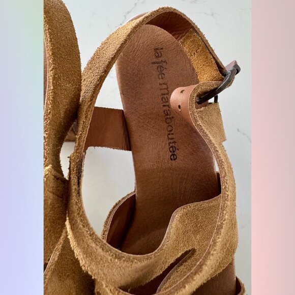 La Fée Maraboutée Heels – Tan Suede with Wood Heel sz 38 - Picture 5 of 6